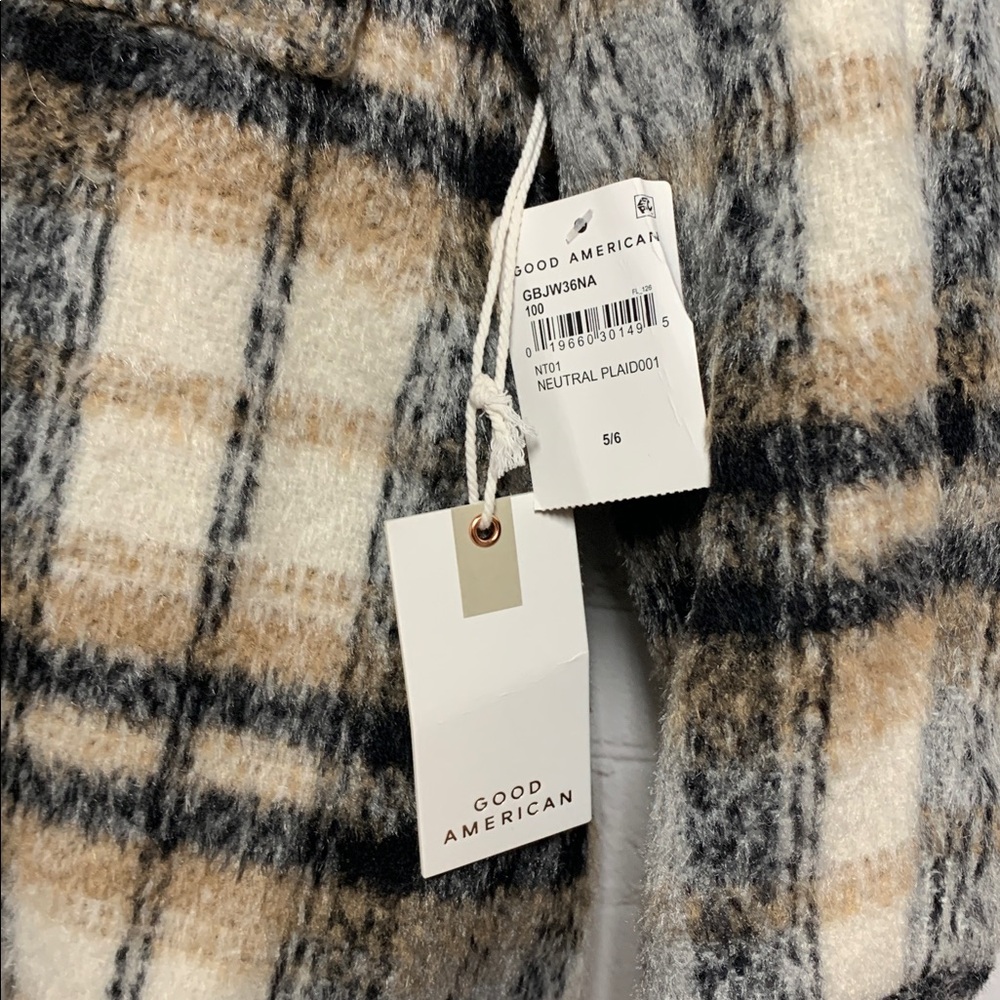 NEW Good American Gray and Cream Plaid Shacket Coat Size 2XL 3XL - Picture 5 of 10